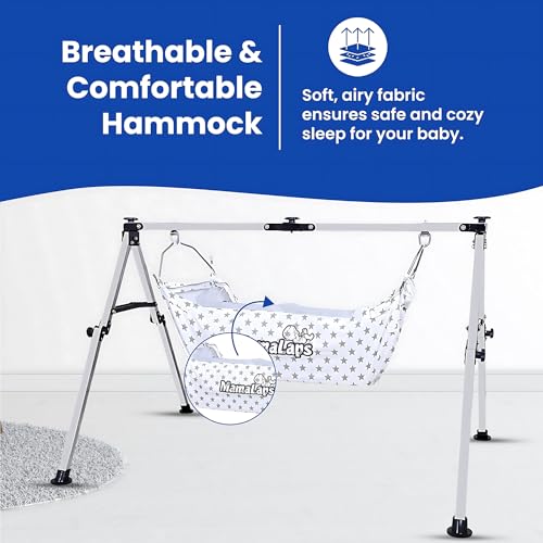 Image of MamaLaps PRO Manual Double Foldable Baby Cradle Frame | Heavy-Duty Stainless Steel Cradle Frame for Babies | Swing Palna Zula for Baby Boys & Girls | 7 Kg Frame | Portable Cot