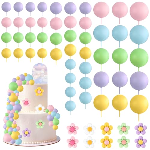 Palline Decorative per Torte, 61 Pezzi Decorazioni Torta Compleanno Boho Cake Topper Mini Palloncini in Schiuma Topper Torta,Palline per Decorare Torte per Anniversario,Matrimonio, Baby Shower (A)
