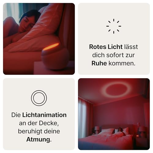 Loume® Einschlafhilfe mit rotem Einschlaflicht | Atemtechnik & geführte Meditation | Naturklänge und White Noise | App-gesteuert für besseren Schlaf, Stressabbau und innere Ruhe am Abend