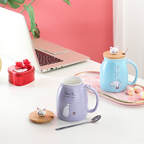BigNoseDeer Taza de gato Linda Taza de café de cerámica con tapa de gatito 3D Cuchara de acero inoxidable, Novedad Copa de la mañana Leche de té Taza de Navidad 380ML - Imagen 4