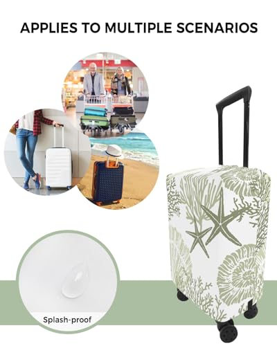 Travel Luggage Cover Spandex Elastic Suitcase Cover for Luggage, Scratch Proof Luggage Cover Protector for Trunk Case 26-28 Inch Luggage, Ocean Coral Seashell Starfish Abstract Texture Sage Green4