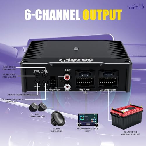 Image of FABTEC Car Android DSP 6 Channel Amplifier 70W RMS x 4 Speakers + 2 x TWEETERS + 1 SUBWOOFER Ultra Slim Mini Sound Booster for Car Android Stereo