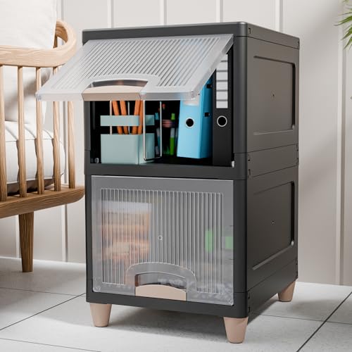 Image of TEX-RO 2XL Multipurpose Plastic Storage Cabinet with Drawers & Shelves | Wardrobe Organizer for Clothes | Toys & Books | Space-Saving Home Storage Cupboard | Black & Transparent