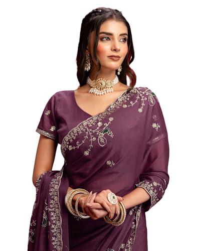 Image of SIRIL Women's Georgette Embroidery Saree With Unstitched Blouse