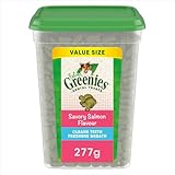 Greenies Cat Treats, Feline Veterinarian-Recommended Adult Natural Dental Cat Treats, Savory Salmon Flavor, 9.75 oz. Tub