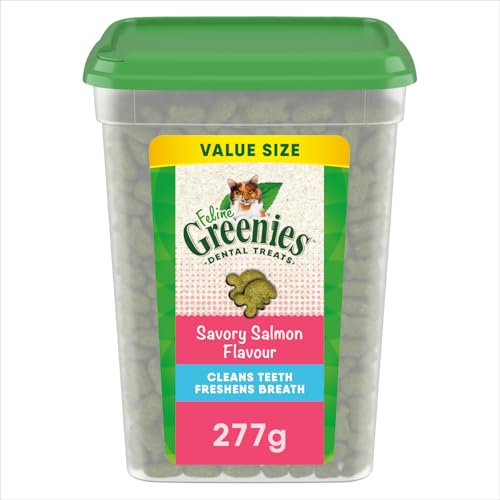 Greenies Cat Treats, Feline Veterinarian-Recommended Adult Natural Dental Cat Treats, Savory Salmon Flavor, 9.75 oz. Tub