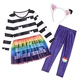 SHELOVESIT Rainbow cat Birthday Outfit for Girls, Rainbow Tutu Dress up Halloween Costume Party (110cm/4T-5T)