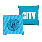 Character World Manchester City FC Official Blue Cushion, Super Soft Reversible 2 Sided, Soccer Club Crest Design, Perfect for Any Bedroom, Sofa or on The Bed 16 x 16 INCHES