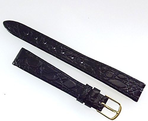 JB CHAMPION 13mm Black Leather Replacement Watch Strap / Band with Gold Tone Buckle