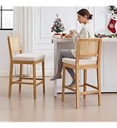 LukeAlon Modern Chenille Counter Stools Set of 2, 26" Seat Height Low Bar Stools with Natural Woo...