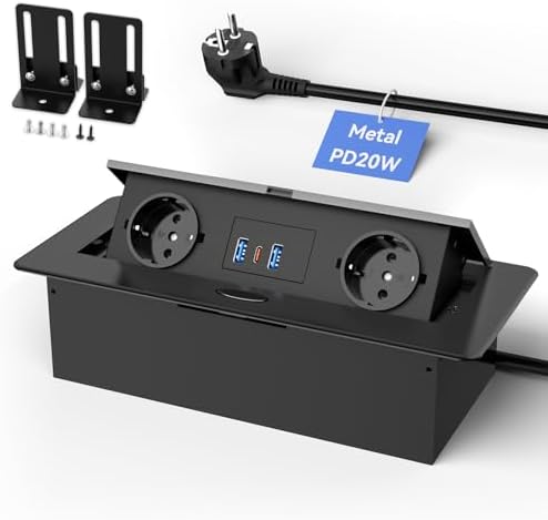 Aluminium inbouwstopcontacten, 3-voudig, met 2 USB-C PD 30 W en 2 USB-A