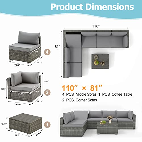 Rynsto 7 Piece Patio Furniture Set With Adjustable Bracket Grey Rattan Patio Conversation Sets Sectional Sofa Set With Table And Cushions For Porch Lawn Garden, Grey #TOP5