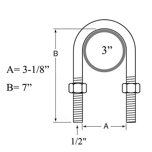 New Trailer U Bolt kit for 5200-7000lbs 3" Round Axle 7" Long 1/2" Dia -20080