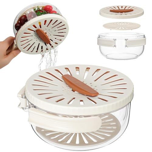 Small Lid Colander with Strainer Bowl for Kitchen Fruit and Food Washing, Pasta Drainer Kitchen Gadget Essentials (Brown)