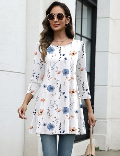 Image of Zeagoo Women Tops 3 /4 Sleeve Dressy Casual Plus Size Tunics Loose Blouses