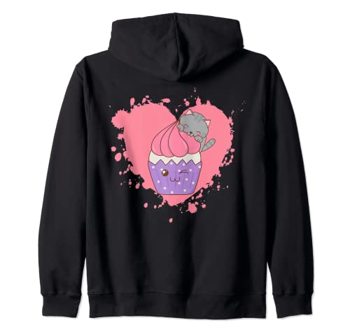 Kawaii Cute Cat Cupcake Pastel de anime japonés Sudadera con Capucha