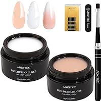 Aokitec Aufbaugel für Gelnägel Set, No File Builder Gel für Nägel, 2 Farben Nude und Weiß, Selbstglättendes Nail Gel UV, Mittelviskos Nagelgel für Anfänger Selber Machen, Verlängerung & Reparatur