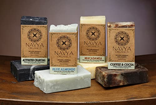 Organic Body & Face Handmade Soap Bar | Original Variety Pack | Coffee & Cocoa - Activated Charcoal - Macadamia Oil - Blue Almonds | Moisturizing, Natural, Essential Oils, Exfoliating, Scrub For Men And Women #TOP4