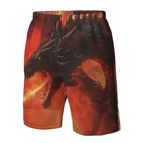 Dragon Breathing Fire Fantasy Dark Black Men's Quick Dry Swim Shorts, Mesh Lined Beach Trunks with Pockets2