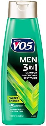Alberto VO5 Mens 3-IN-1 Shampoo Conditioner and Body Wash - 12.5 Oz - Fresh Energy - 5 Essential Vitamins to Help Nourish and Hydrate Your Hair and Skin- Vitamin A, H, C, B5 and B3, multi (11304)
