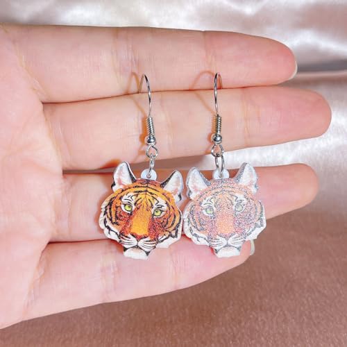 Fashion Tiger Head Dangle Hook Earrings Acrylic Leopard Animal Drop Dangling Fake Huggie Hoops Earring Personalized Jewelry Gifts for Women Girls Bff3