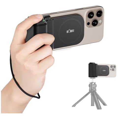 KIWIFOTOS Magnetic Phone Camera Grip for iPhone 17 Magsafe Handle with Bluetooth Remote & Tripod Mount Adapter for iPhone 16 15 Pro Max Samsung Smartphone Vlog Video Shooting Cover