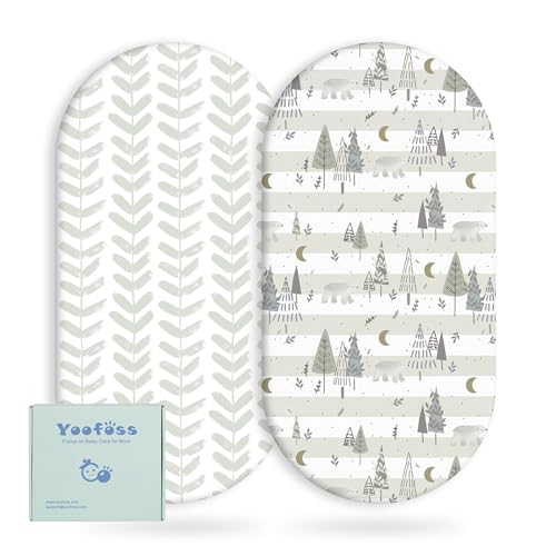 Yoofoss Moses Basket Sheets, Newborn Pram Sheet Fitted for Baby Boy and Girl Crib Baby Bassinet Sheets, Breathable 2 Pack Easy Care