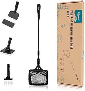 hygger 4 in 1 Aquarium Cleaning Tool Kit,Mini Fish Tank Cleaning Tools,Fish Tank Cleaner with Handle, Scraper, Fishing Net, Sponge Brush,Wall Brush, for Fish Tank Maintenance(M)
