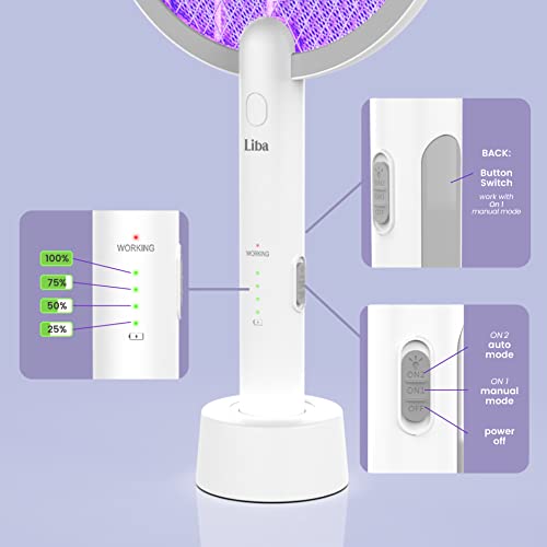 LiBa Electric Fly Swatter Racket, 2 in 1 Electric Bug Zapper USB Rechargeable, 4000V Indoor Outdoor Mosquitoes Zapper with 5 Layer Safety Mesh, Cordless Insect Killer Trap Home Office Camping Patio
