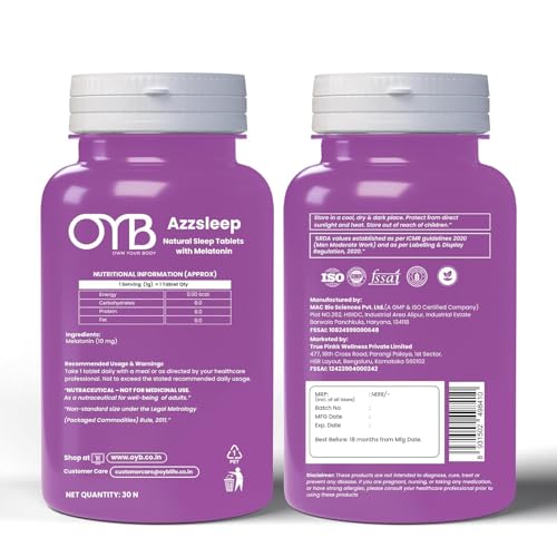 Image of OYB Melatonin 10mg Sleep Supplement | Plant-Based Melatonin Capsules for Deep Sleep & Restful Nights | Supports Healthy Sleep Cycle, Relaxation & Better Sleep for Men & Women | 30 Capsules