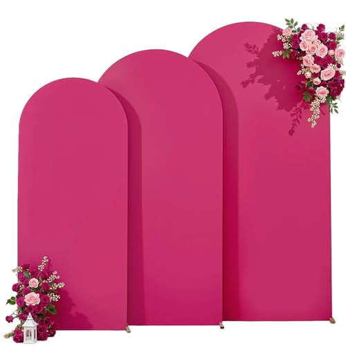 Hot Pink Arch Backdrop Cover 7.2ft 6.6ft 6ft Arch Cover Set of 3 Arch Covers Stretchy Backdrop for Wedding Party Baby Shower Birthday Photography Spandex Arch Stand Covers Backdrop Curtains Decor