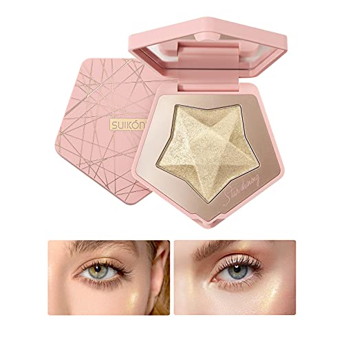 OKENTEN Highlighter, Metallic Shimmer Highlighting Makeup Powder, Blendable Gold Highlighter, Metallic Flare Highlighter, High-Luster, High Shimmer Glow(3)