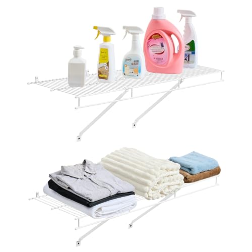 VEVOR Wire Shelf Kit 3 ft Set of 2 Wall Mounted Wire Shelves Heavy-Duty Carbon Steel Hanging Shelf Floating Wall Storage Shelves with Dip Coating for Closet Bedroom Living Room Office Pantry