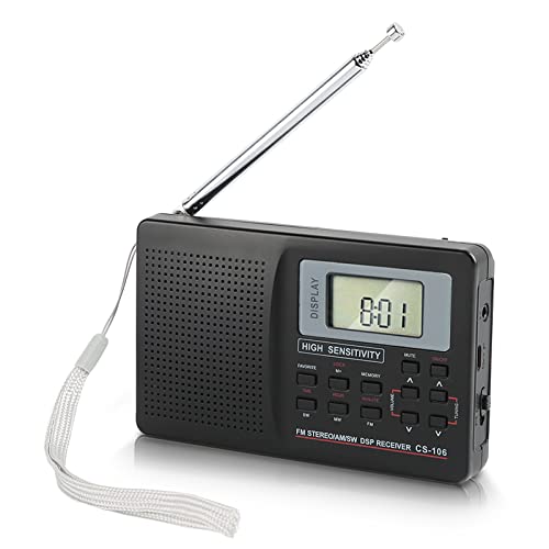 Radio AM FM, Radio Digital Portátil FM AM SW Receptor de Sintonización Digital de Sonido Radio de Banda Completa con Reloj Despertador, Mini Radio de Bolsillo para Regalos Mayores, Función de Memoria,