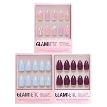 Glamnetic Press-On Nails Bundle - Blueberry Milk, Merlot & Wild Card | Opaque Light Blue Nails | Matte Dark Red Nails with Glossy French Tips | Semi-Transparent Short Almond