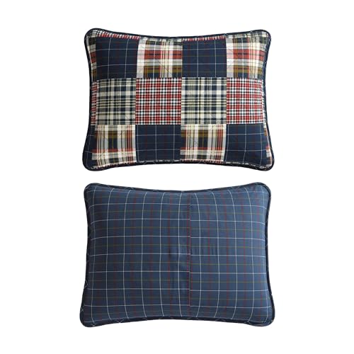 Image of Eddie Bauer - Twin Quilt Set with Sham, Reversible Cotton Bedding, Lightweight All-Season, Dorm Room Essentials, Madrona Plaid Navy /Red