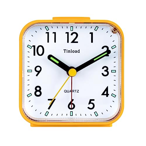 Tinload Small Battery Operated Analog Travel Alarm Clock Silent Non Ticking,Gentle Wake, Ascending Beep Sounds, Snooze,Lighted on Demand,Easy Set