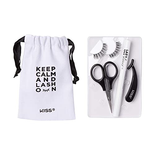 Kiss Lash Glueliner Starter Kit, Felt-Tip Eyelash Adhesive, Clear Matte Finish, Foolproof Application, Includes Glueliner (0.5Ml), Applicator, Scissors, Travel Pouch, & 1 Pair Of Fake Eyelashes #TOP3
