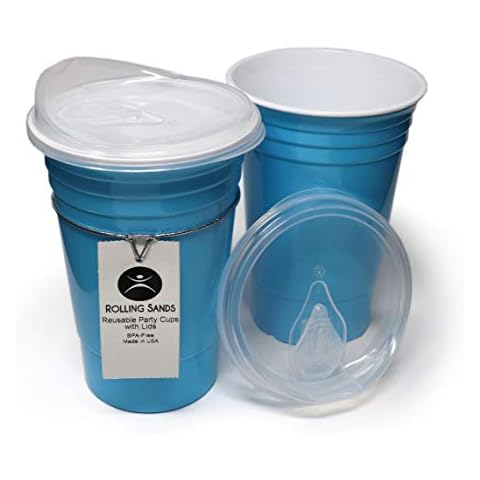 Rolling Sands Reusable BPA-Free 16 Ounce Turquoise Party Cups with Lids - 2 Pack, Made in USA Cover