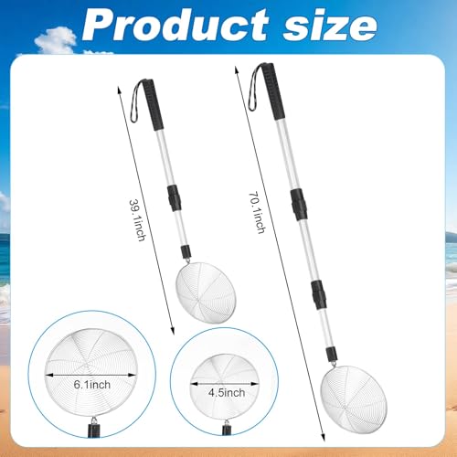 Relaxgiant 2 Pcs Full Size Beach Scoop Shovel Adjustable from 35" to 64" Sand Sifter for the Beach Sand Shovel Include 4. 5" and 6. 1" Basket Reliable Sifter Tool for Beachcombing Walking Hiking by Relaxgiant - Used condition - Image 2