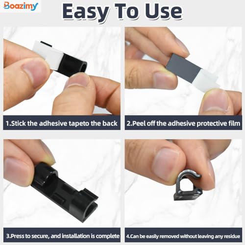Clips de Cable Autoadhesivos 60 Piezas, Sujetacables Negros de 7.5mm con Adhesivo Fuerte, Organizador de Cables para Debajo de Escritorio, Pared, TV, PC y Ethernet miniatura 4