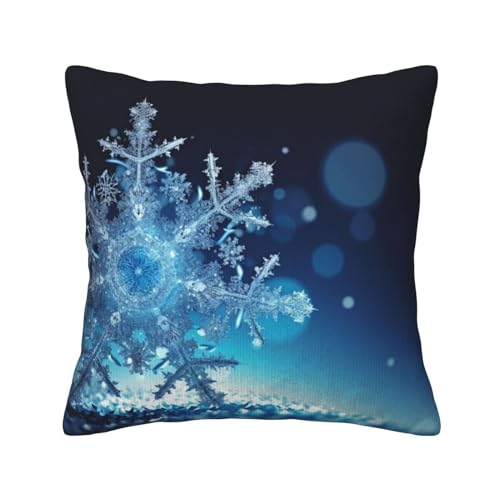 Housse de coussin en velours côtelé bleu imprimé flocon chic