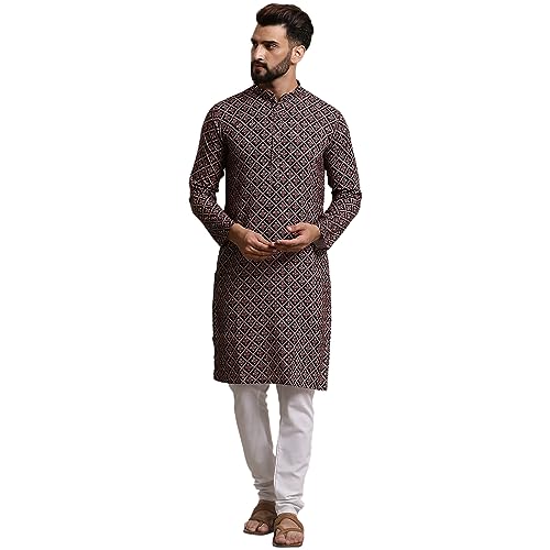 Image of SOJANYA (Since 1958 Men's Cotton Print Kurta & Churidar Pyjama Set