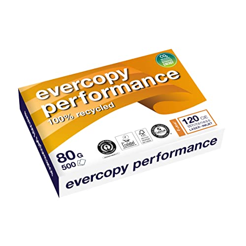 Clairefontaine 50067C - Ries Druckerpapier / Kopierpapier Evercopy Performance, Recycling Papier, DIN A4, 80g, 5 00 Blatt, Weiß, 1 Ries