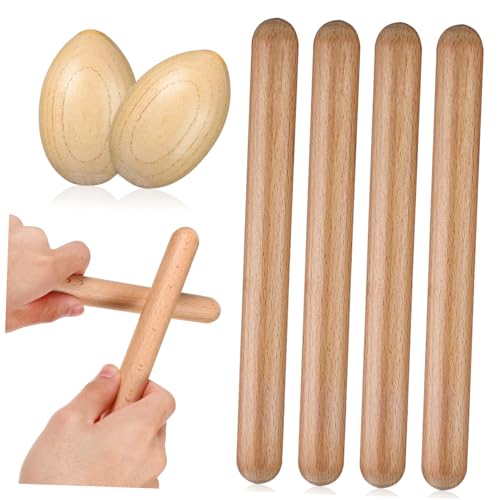 MOTHNUR Instrumentos de Percusión de Madera para Huevos de Madera y Palos Rítmicos Juguetes Musicales Seguros y Naturales para Desarrollo Rítmico y Coordinación Manual Regalo Educativo