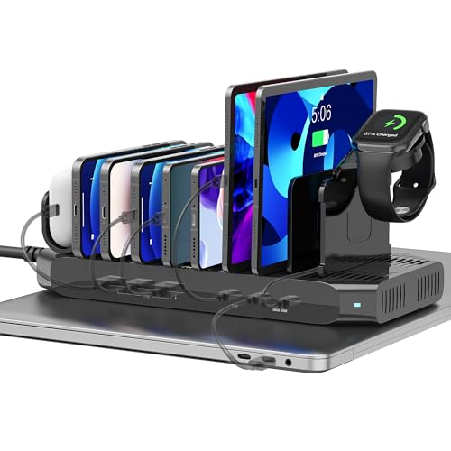 Unitek USB C Charging Station for Multiple Devices Apple, 96W 6 Port Charging Dock with Type-C PD 60W & USB-C, Fast Charging Stand with Smartwatch & Airpods Holder for iPhone, iPad, Tablet, MacBook