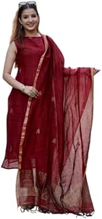 Areca Designer Women’s Pure Cotton Sleeveless Straight Kurta Pant Set with Dupatta | Elegant Maroon Ethnic Suit Set for Wo... Price In India