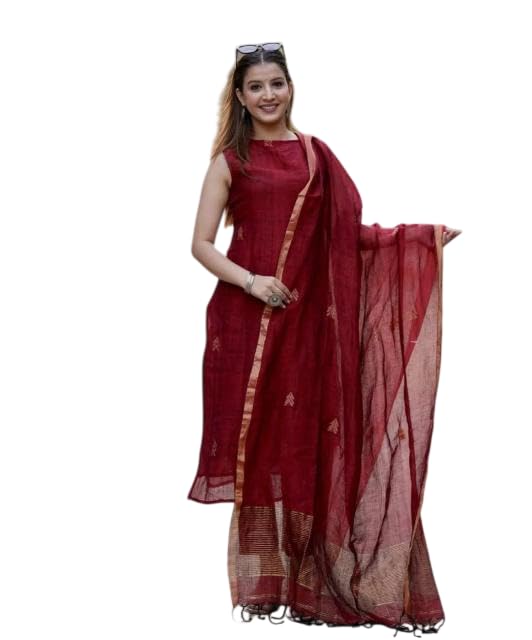 Areca Designer Women’s Pure Cotton Sleeveless Straight Kurta Pant Set with Dupatta | Elegant Maroon Ethnic Suit Set for Wo... - Review, Price and Buying Guide