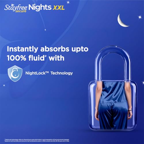 Image of Stayfree Secure Night Ultra Comfort Sanitary Pads - XXL Wings, 18 Pads (Pack of 2) | Overnight Protection | Leak-Lock Technology