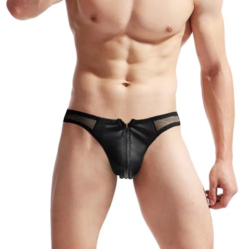 Xiaojmake Men's Leather Thong with Lace up Front Leather Confinement Jockstrap G-Strings Buckled Bulge Pouch Jockstrap Thongs